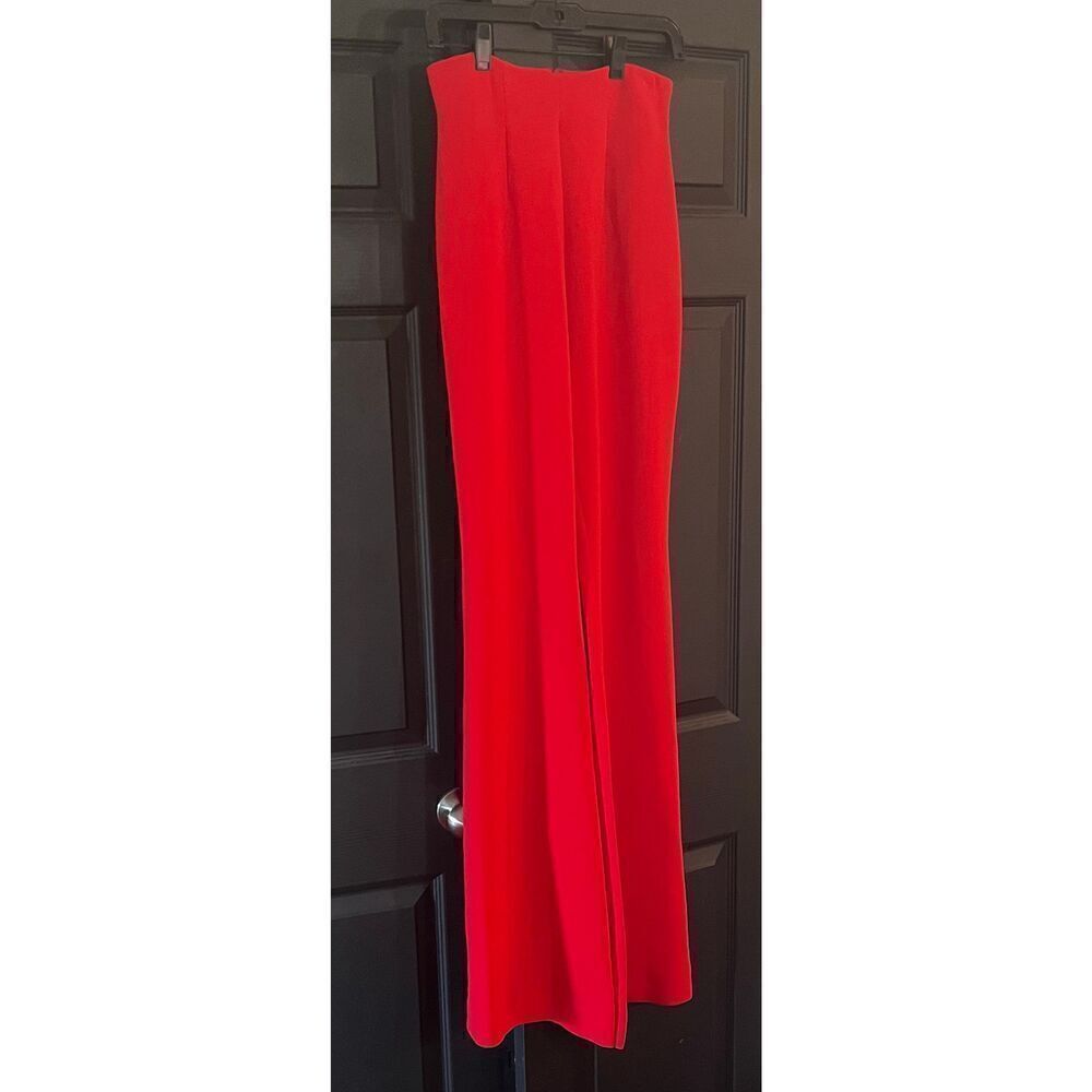 Sergio Hudson Woman’s Red High Waist Flat Front Wide Leg Pants